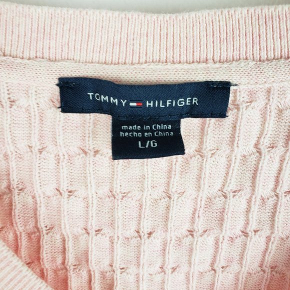 TOMMY HILFIGER Pink Knit V-Neck Pullover Sweater - Picture 4 of 7